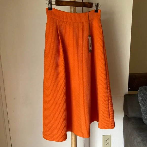 New York & Company Eva Mendes Clare Full Skirt Orange Woven Textured Skirt - Picture 10 of 17